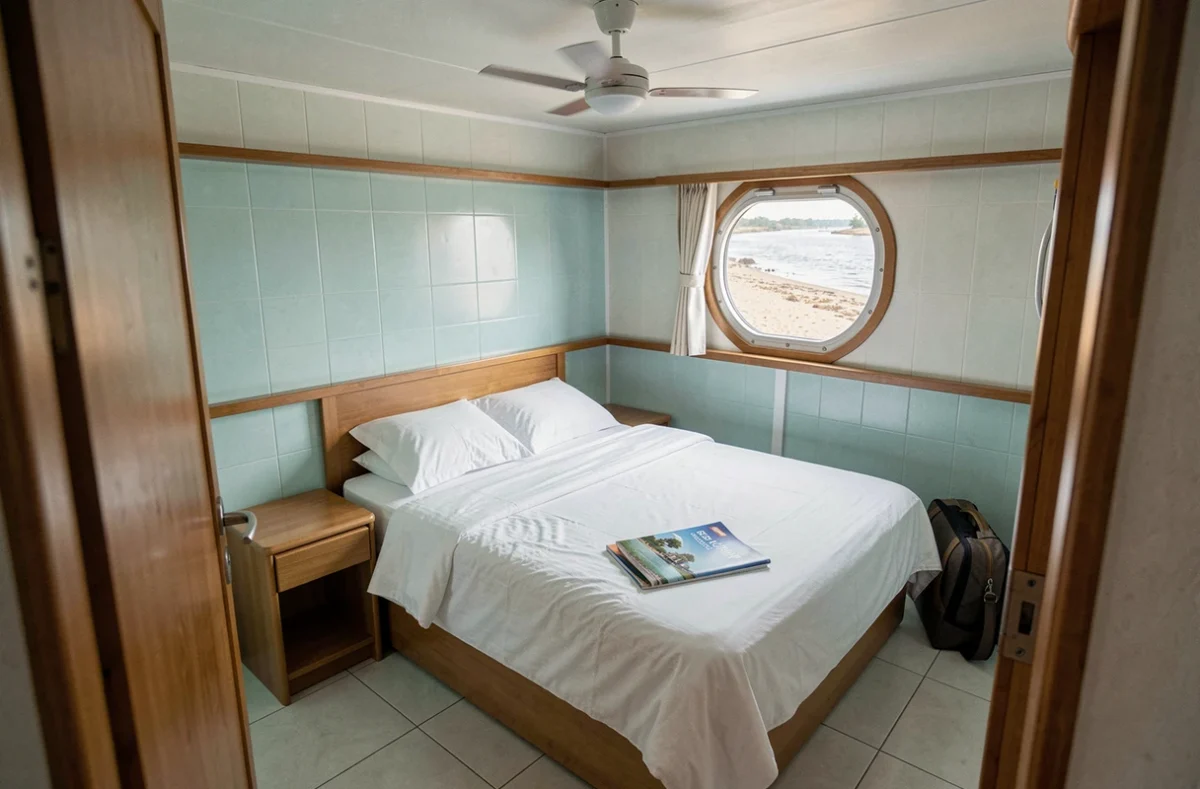 Cabine simple et propre d'un bateau de croisière sur le Nil en Égypte à prix abordable