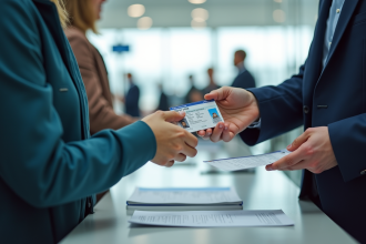 Personne remettant sa carte d'identité à l'aéroport pour l'enregistrement