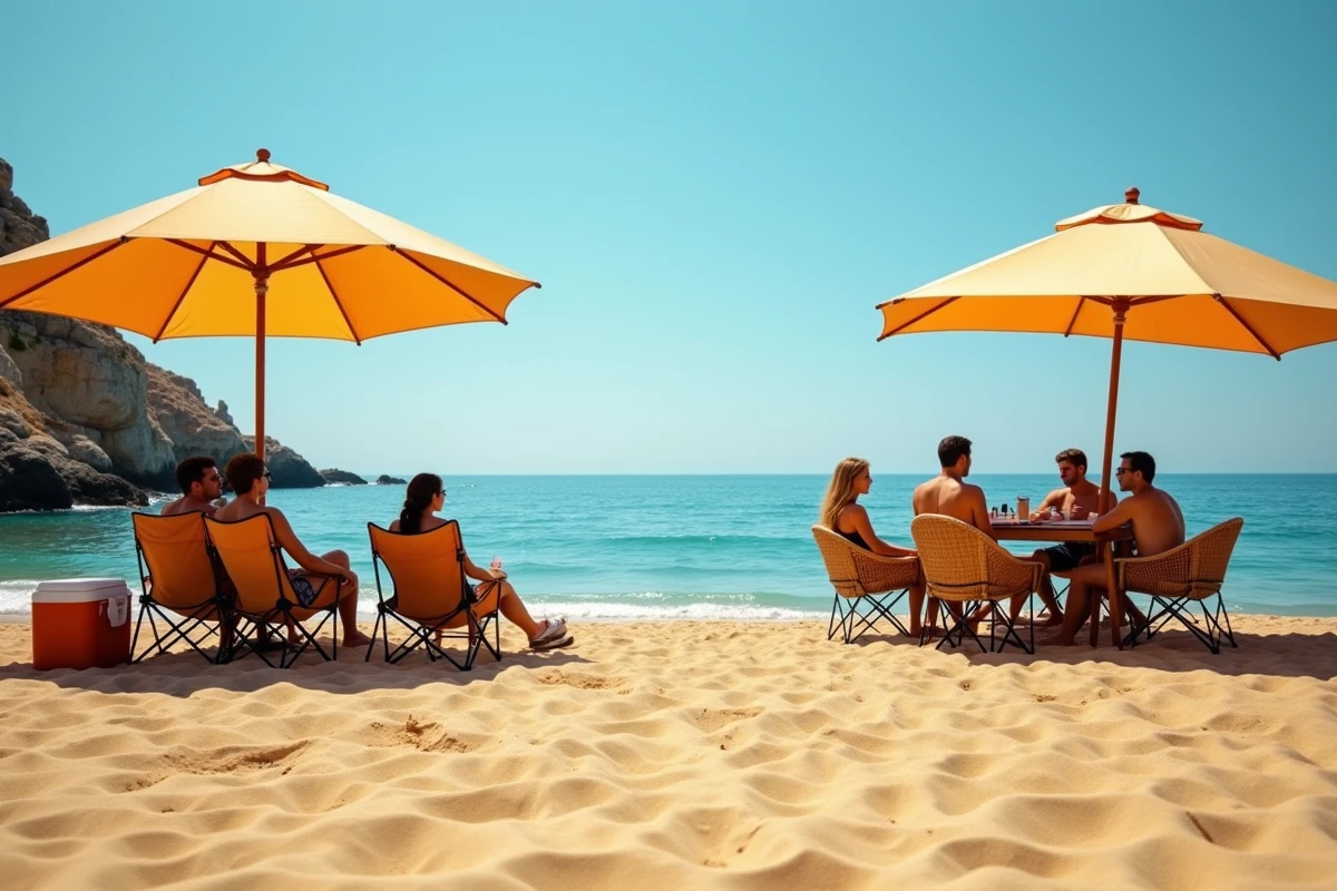 Comparaison entre vacances en camping et en hôtel sur une plage de la côte espagnole en été