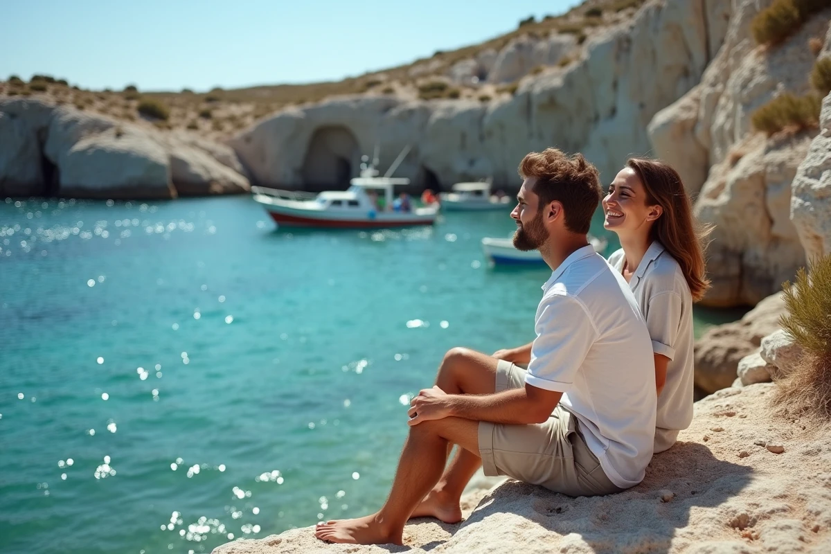 Jeune couple sur les rochers au bord d