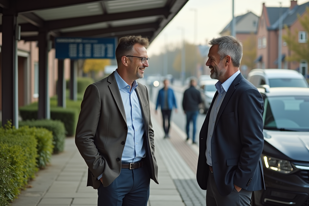 Deux hommes discutent près d