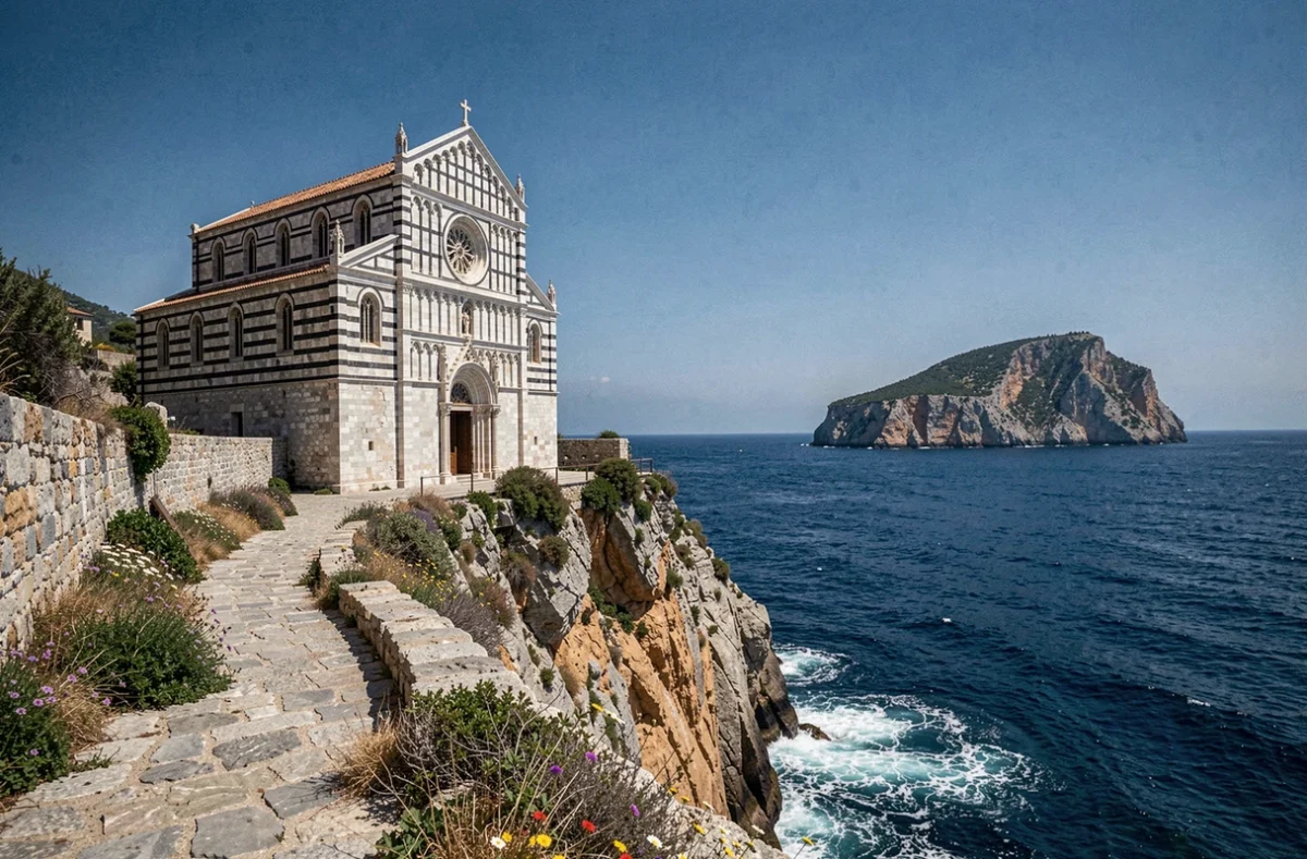 Église San Pietro à Porto Venere perchée sur les falaises calcaires dominant la mer Ligure