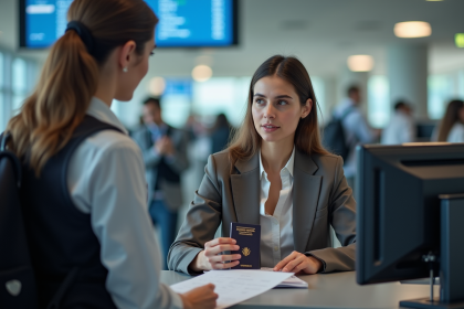 Jeune femme à l'aéroport lors de l'enregistrement