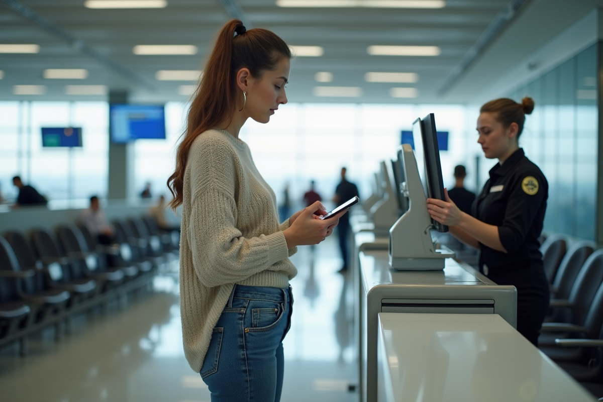 Jeune femme au check-in d