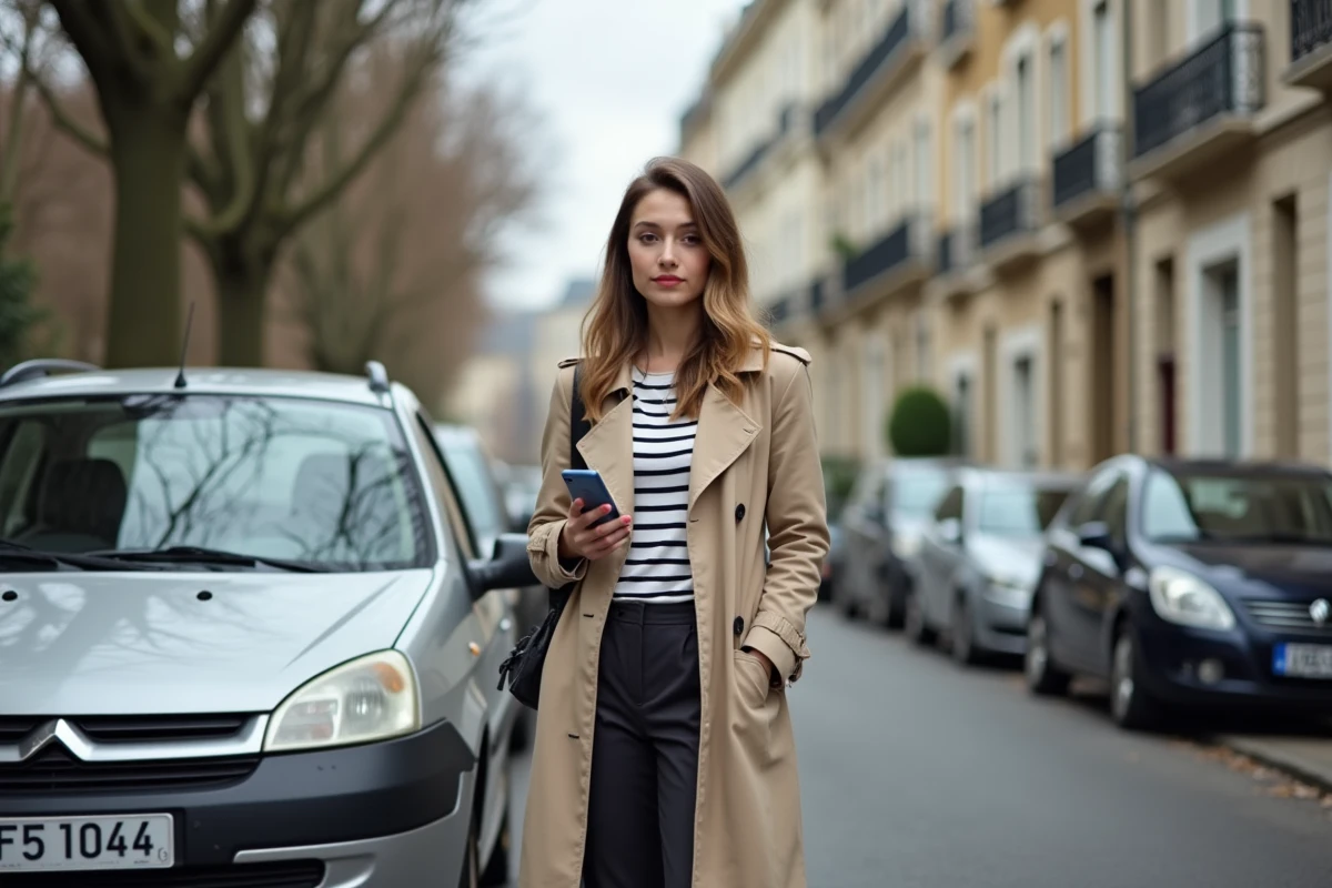 Femme consultant son application de navigation Mappy avant un trajet en covoiturage