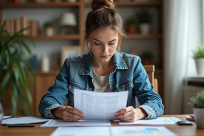 Femme cherchant des papiers à la maison pour un article sur démarches administratives