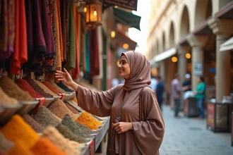 Jeune femme souriante dans le souk de Deira