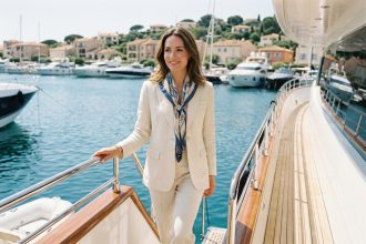 Femme élégante sur un yacht en Côte d'Azur