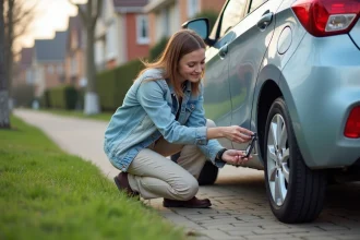 Vérification du pare-brise avant un road trip sur la route