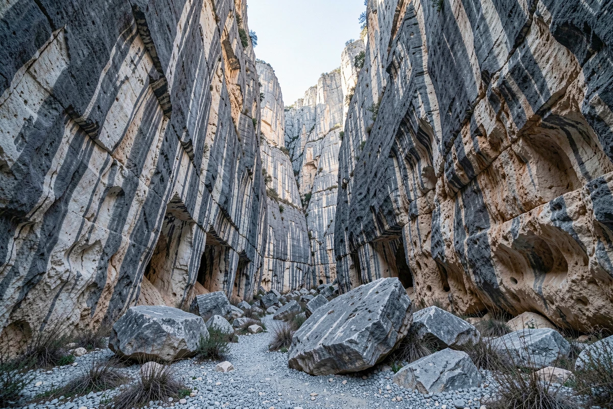 Formations géologiques impressionnantes des parois calcaires verticales du canyon de Gorropu en Sardaigne
