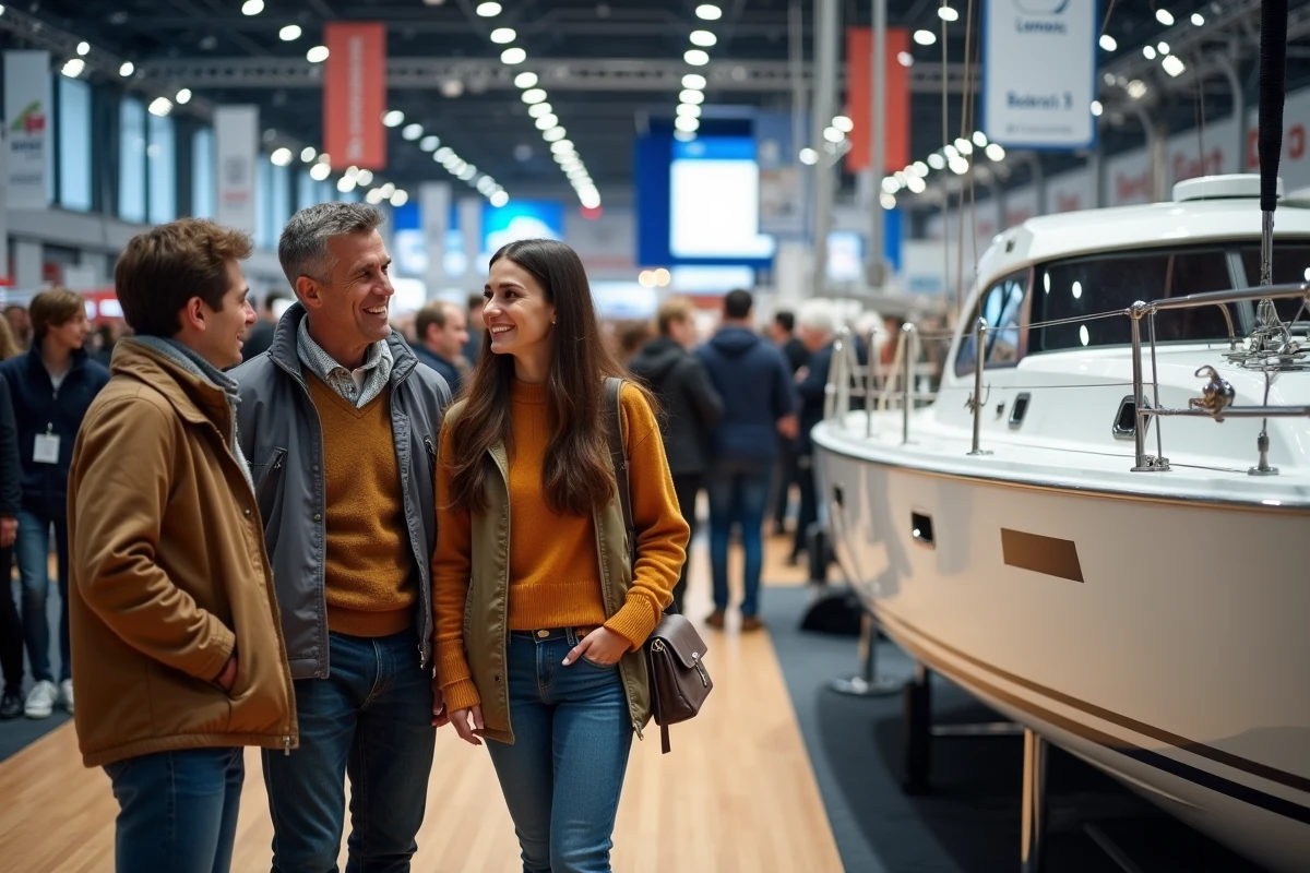 Groupe d'adultes souriants près d'un voilier à Paris