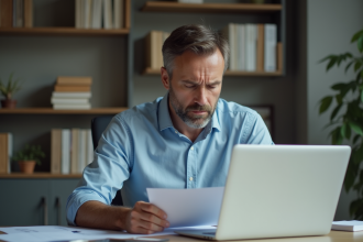 Homme d'âge moyen inquiet au bureau à domicile