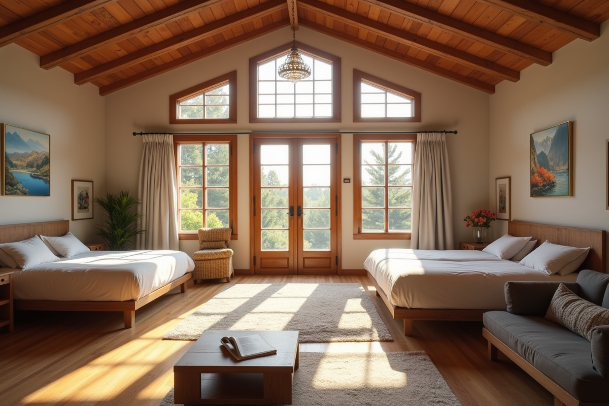 Intérieur lumineux d une chambre de guesthouse moderne et chaleureuse