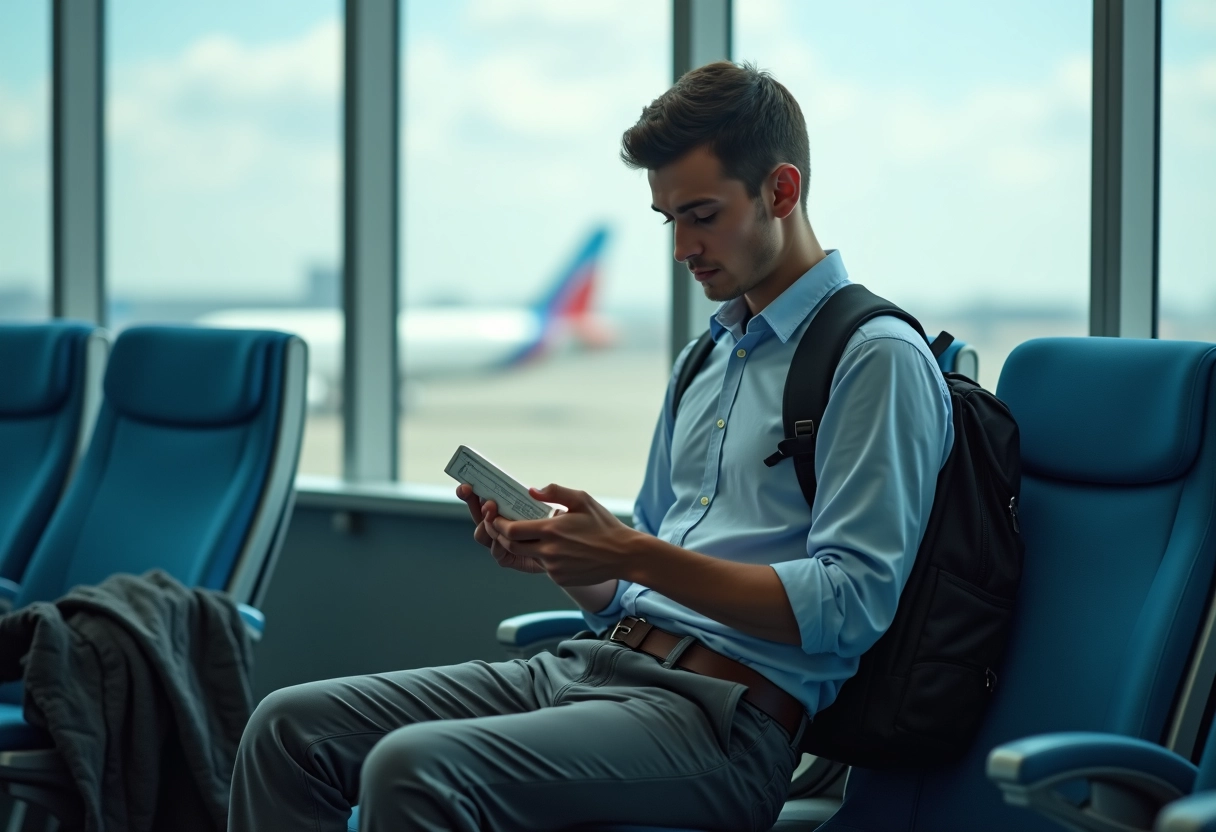 Jeune homme vérifiant une étiquette de médicament dans la salle d