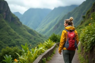 Jeune femme en randonnée dans le cirque de Mafate
