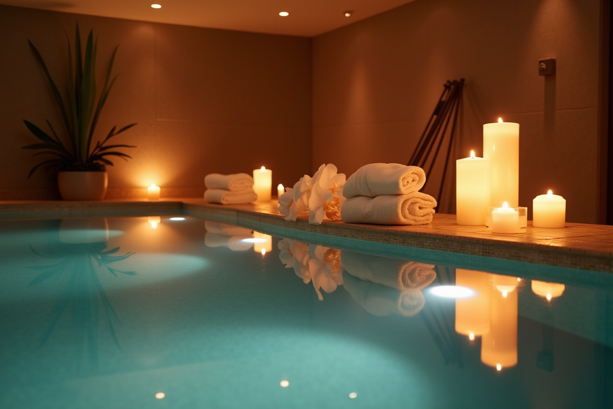 Spa privé avec piscine intérieure et ambiance chaleureuse