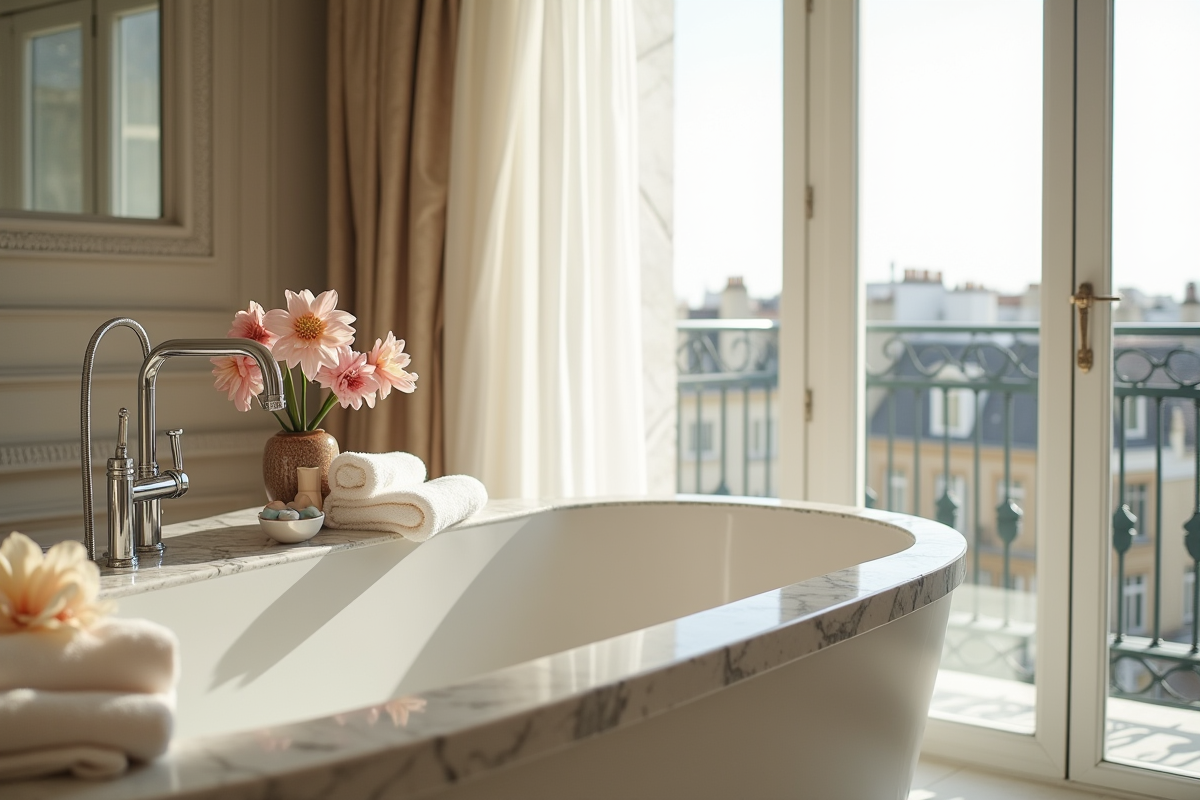 Suite spa privée luxueuse à Paris avec baignoire en marbre