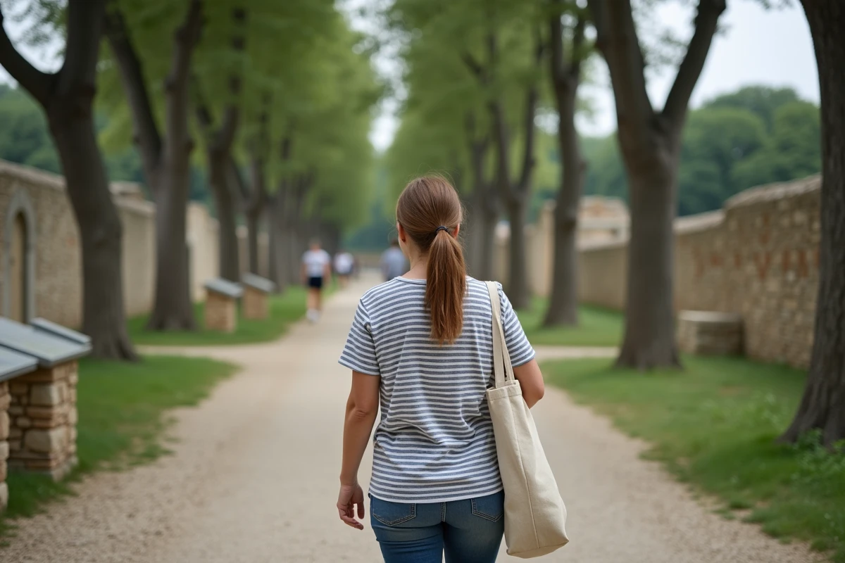 Touriste visitant le MuséoParc Alésia et découvrant les fortifications gauloises et romaines en Bourgogne